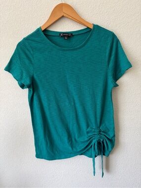 INC International Concepts Teal Short-Sleeve Ruched Tie Top